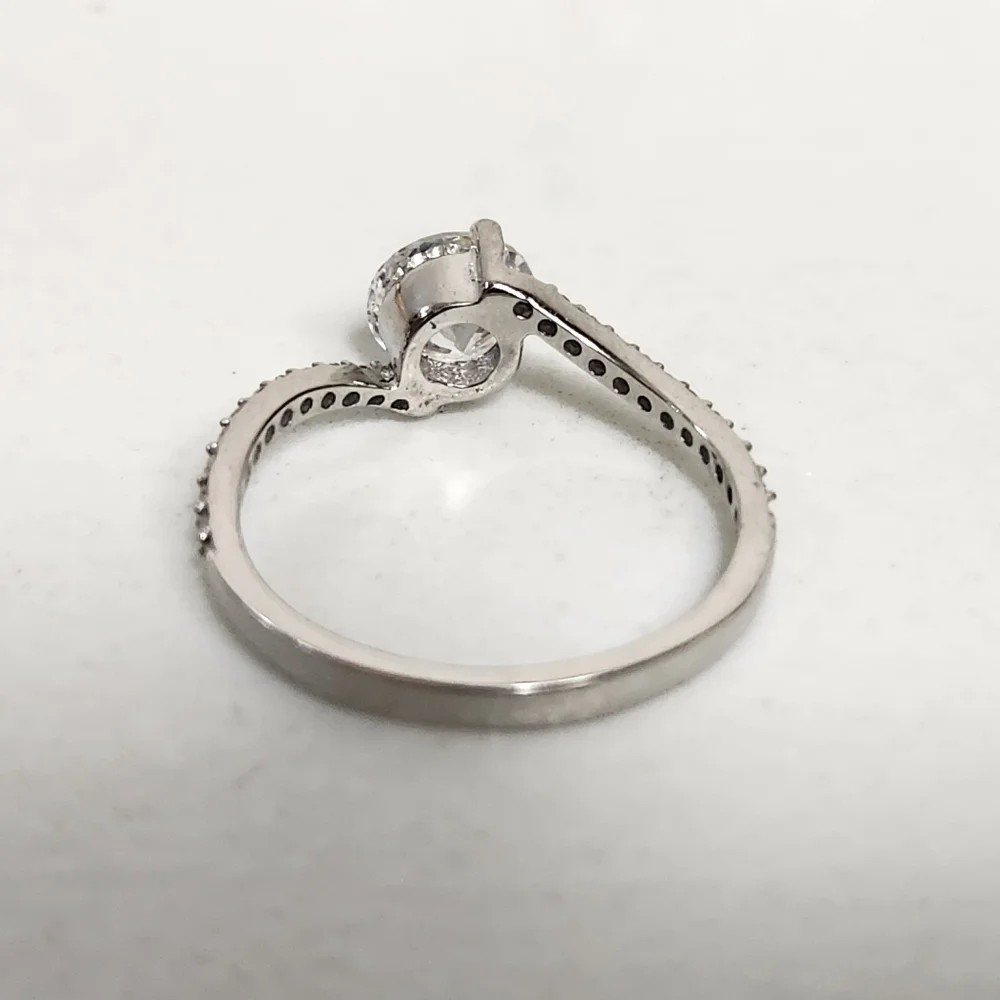 Round .75ct White Sapphire Stainless Steel Bypass Pave Diamond Ring-Size 5